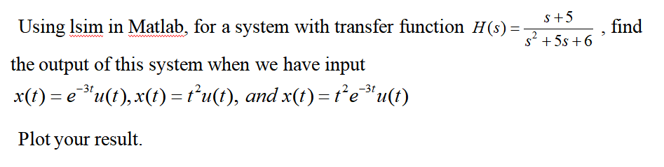 Solved s+5 find s2 5s +6 Using lsim in Matlab, for a system | Chegg.com