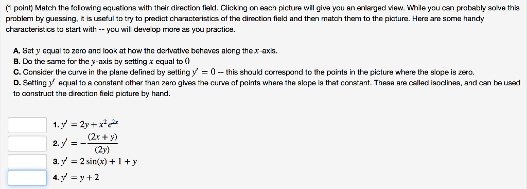 Solved (1 point) Match the following equations with their | Chegg.com
