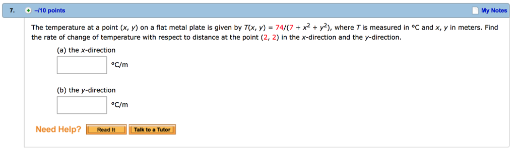 Solved 7.。! ㅢ10 points My Notes The temperature at a point | Chegg.com