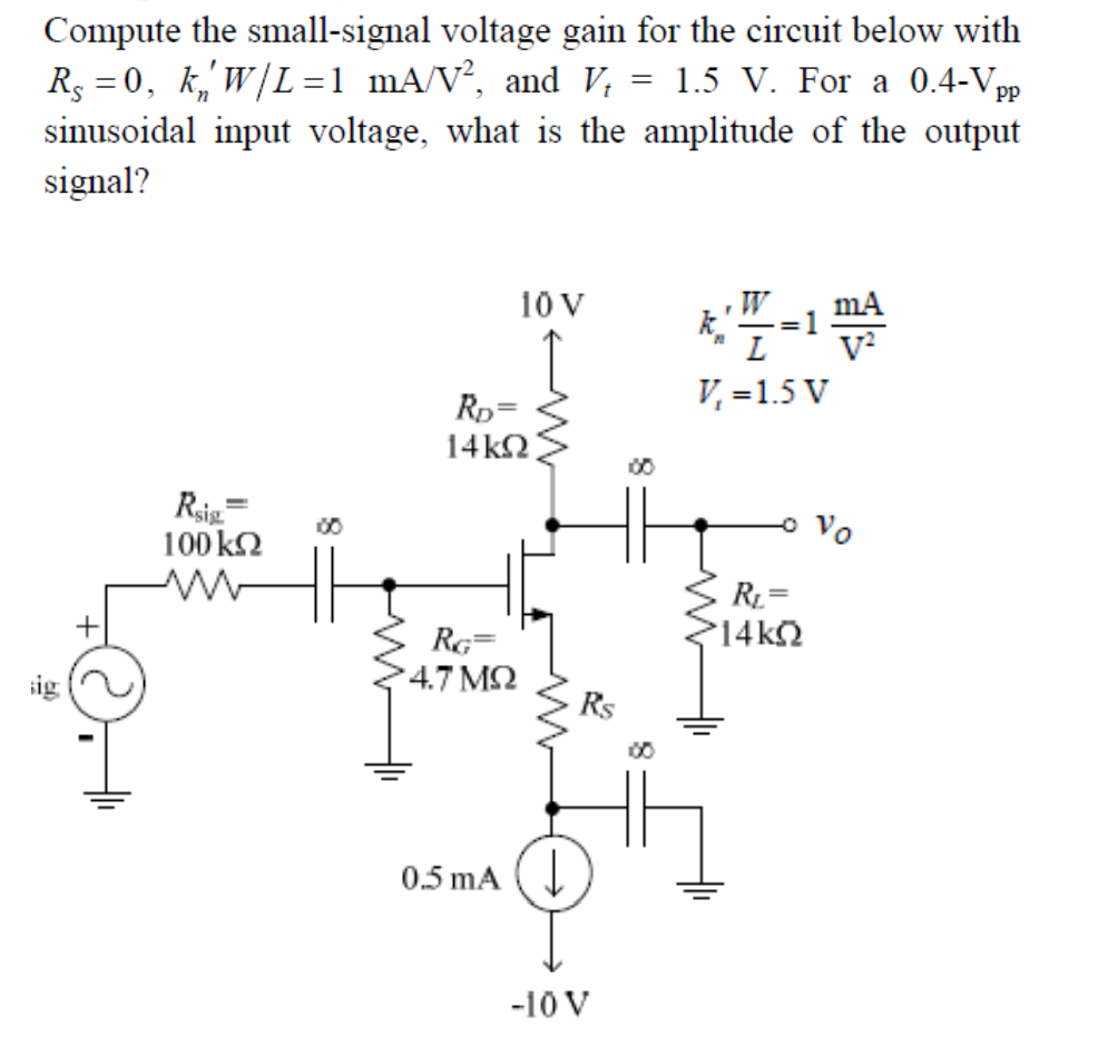 Solved Compute the smallsignal voltage gain for the circuit