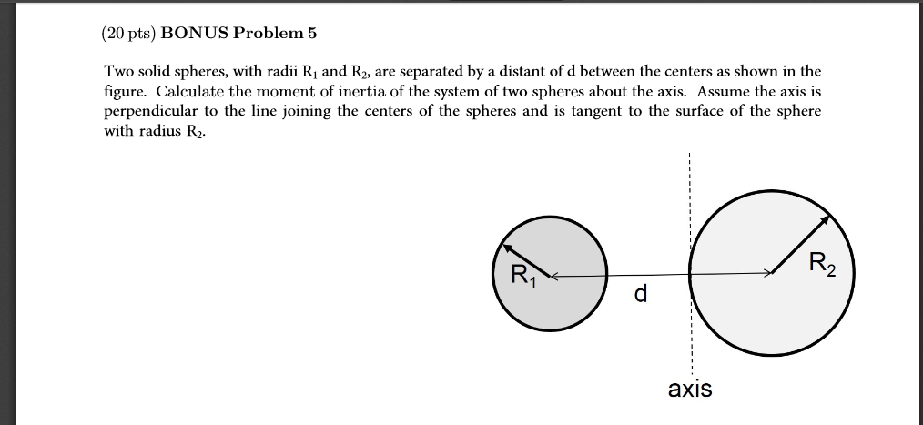 Solved (20 Pts) BONUS Problem 5 Two Solid Spheres, With | Chegg.com