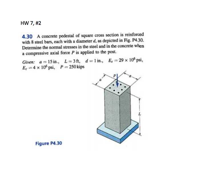 Solved HW 7, #2 4.30 A concrete pedestal of square cross | Chegg.com