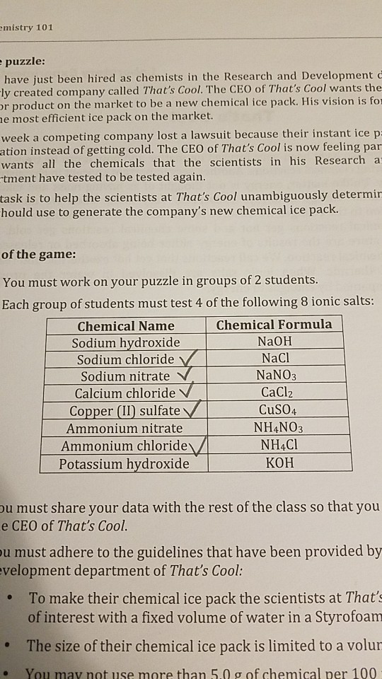 Solved Chemistry 101 97 Name Tear this page out of your