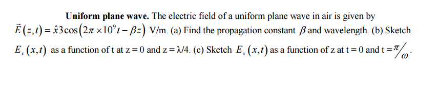 Solved The electric field of a uniform plane wave in air is | Chegg.com