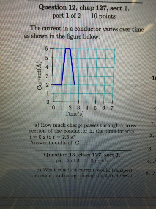 Solved The current in a conductor varies over time as shown | Chegg.com