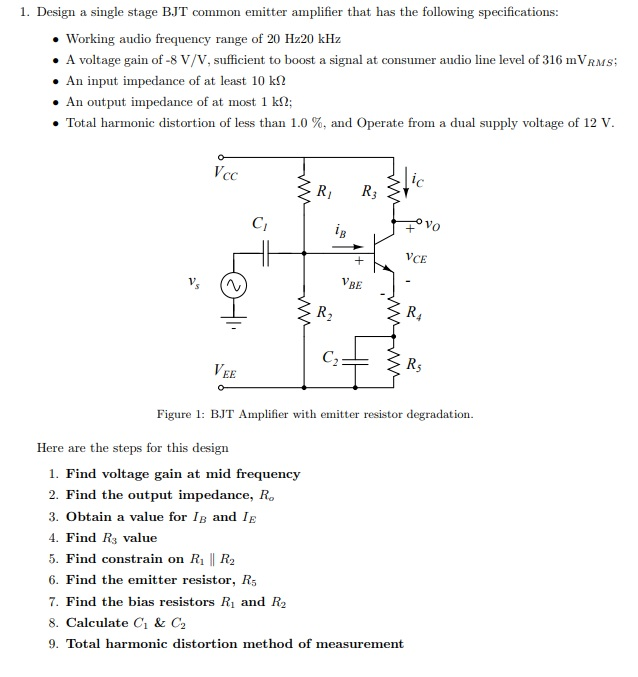 Solved 1 Design A Single Stage Bjt Common Emitter Amplifier