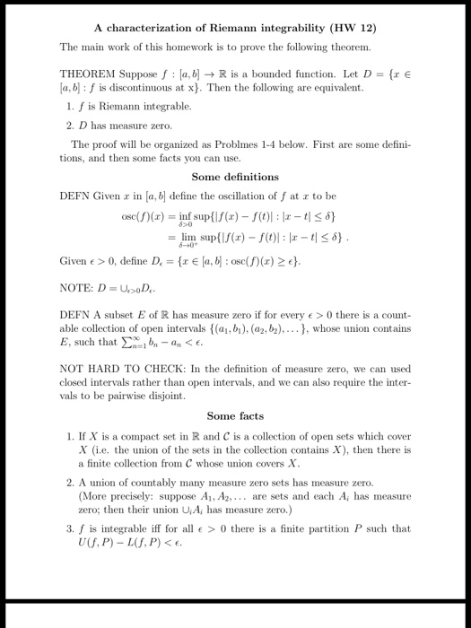 Solved A Characterization Of Riemann Integrability (hw 12) 