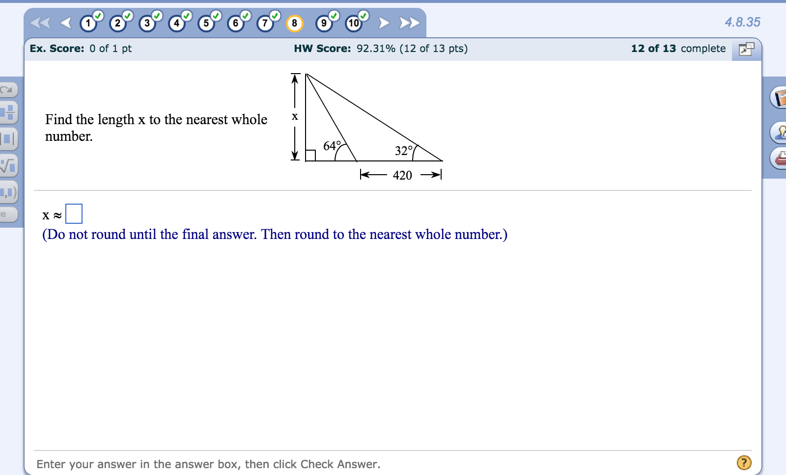 Solved Find the length x to the nearest whole number.