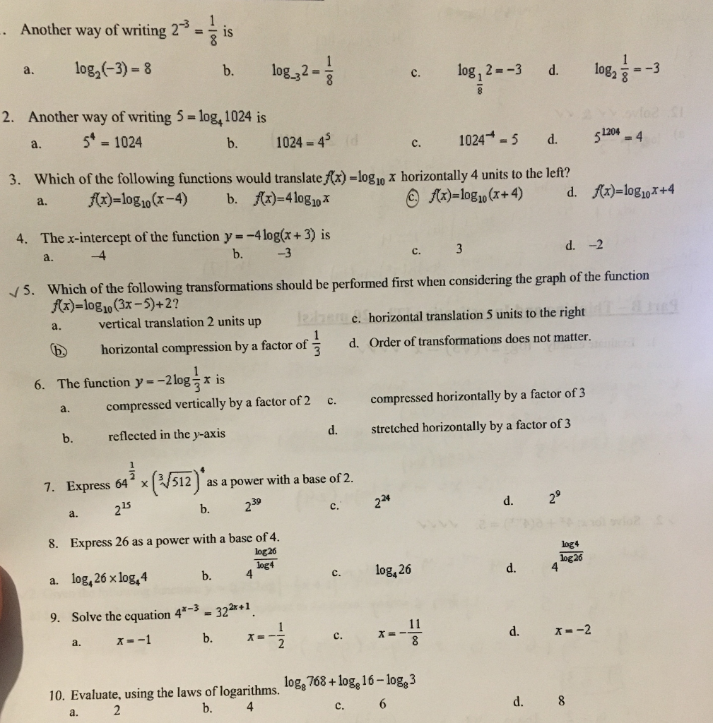 Solved Another Way Of Writing 2s Log 3 8 1og 32 3 B 2 Chegg