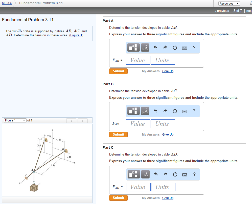 The 145-lb crate is supported by cables AB, AC, And | Chegg.com