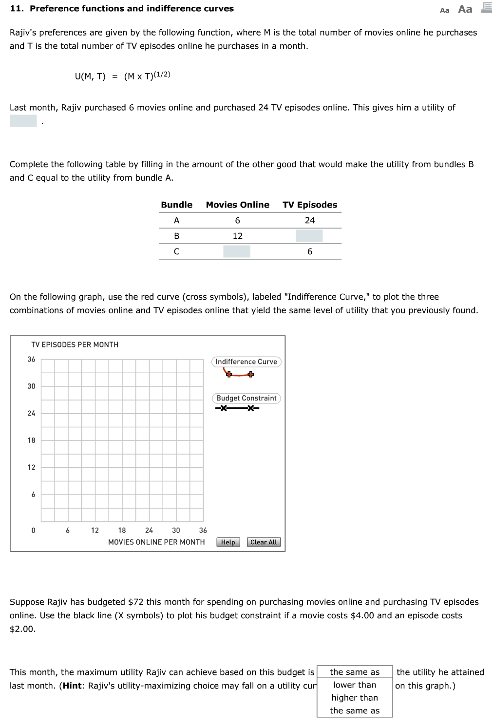 Solved Preference functions and indifference curves Rajiv's | Chegg.com