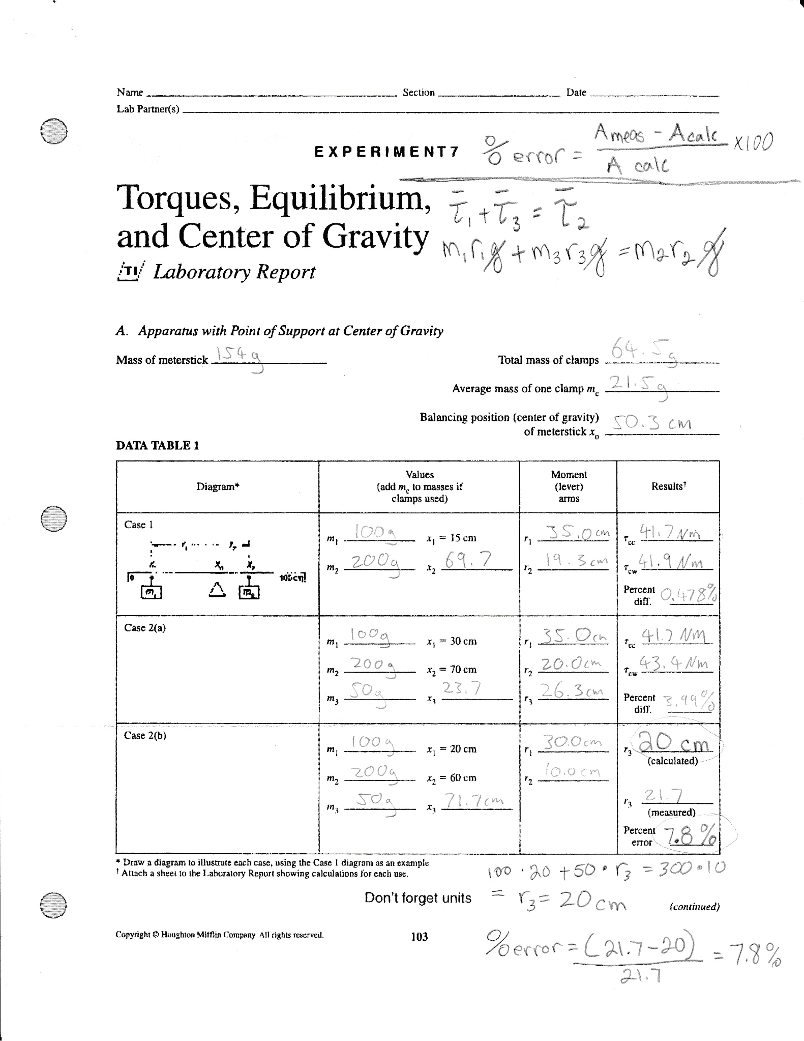 torque equilibrium and center of gravity lab report torque equilibrium and center of gravity lab report