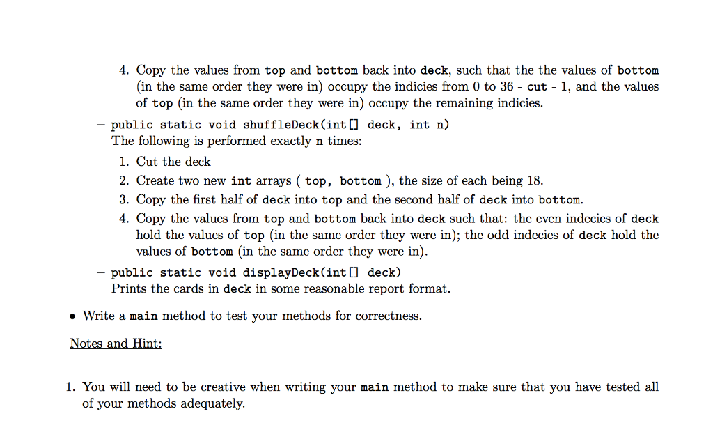 Program Specification You are to write methods that | Chegg.com
