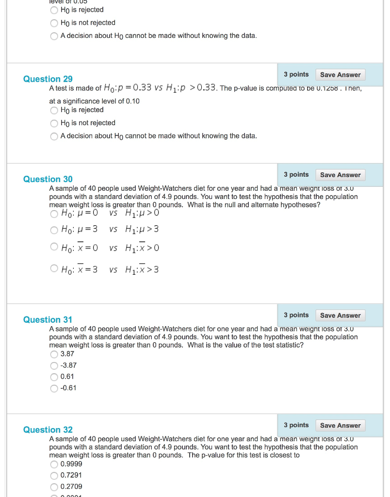 Solved 3 Points Save Answer Question 24 A Test Of H0: μ = 5 | Chegg.com