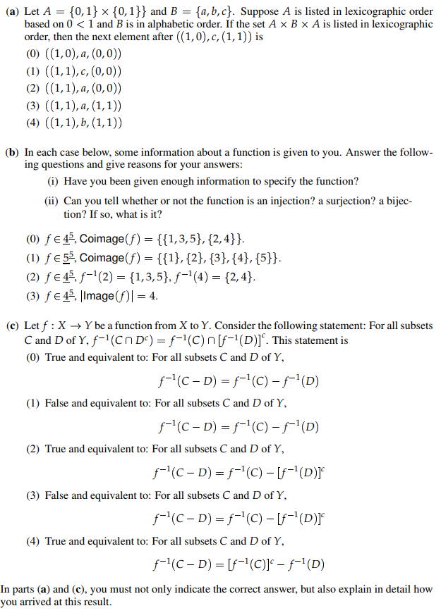 Solved (a) Let A = {0,1} × {0, 1)) And B = {a,b,c). Suppose | Chegg.com