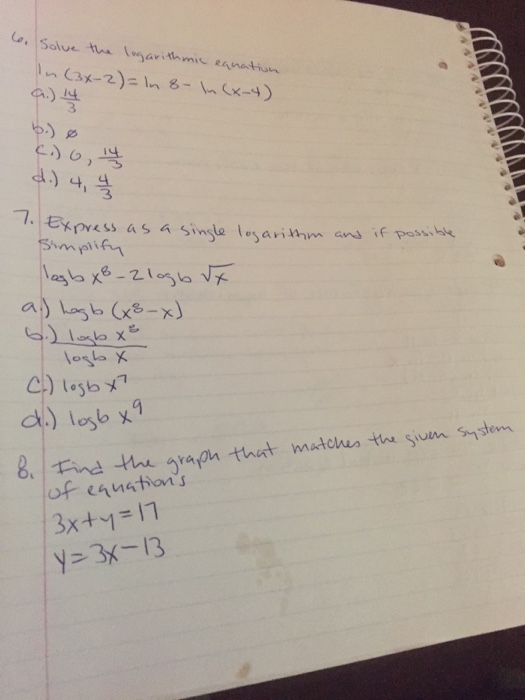 Solved Solve The Logarithmic Equation In 3x 2 in 8 in x 4 Chegg