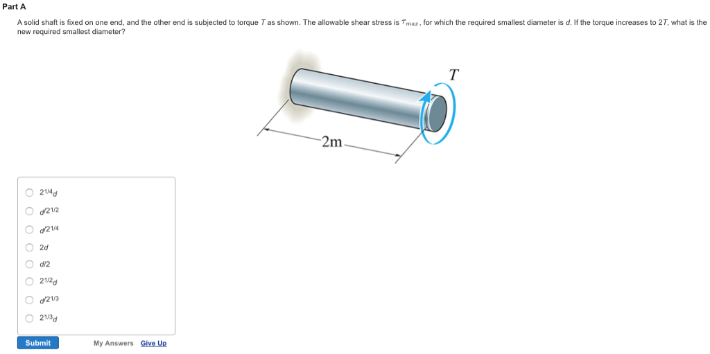 Solved Part A A solid shaft is fixed on one end, and the | Chegg.com
