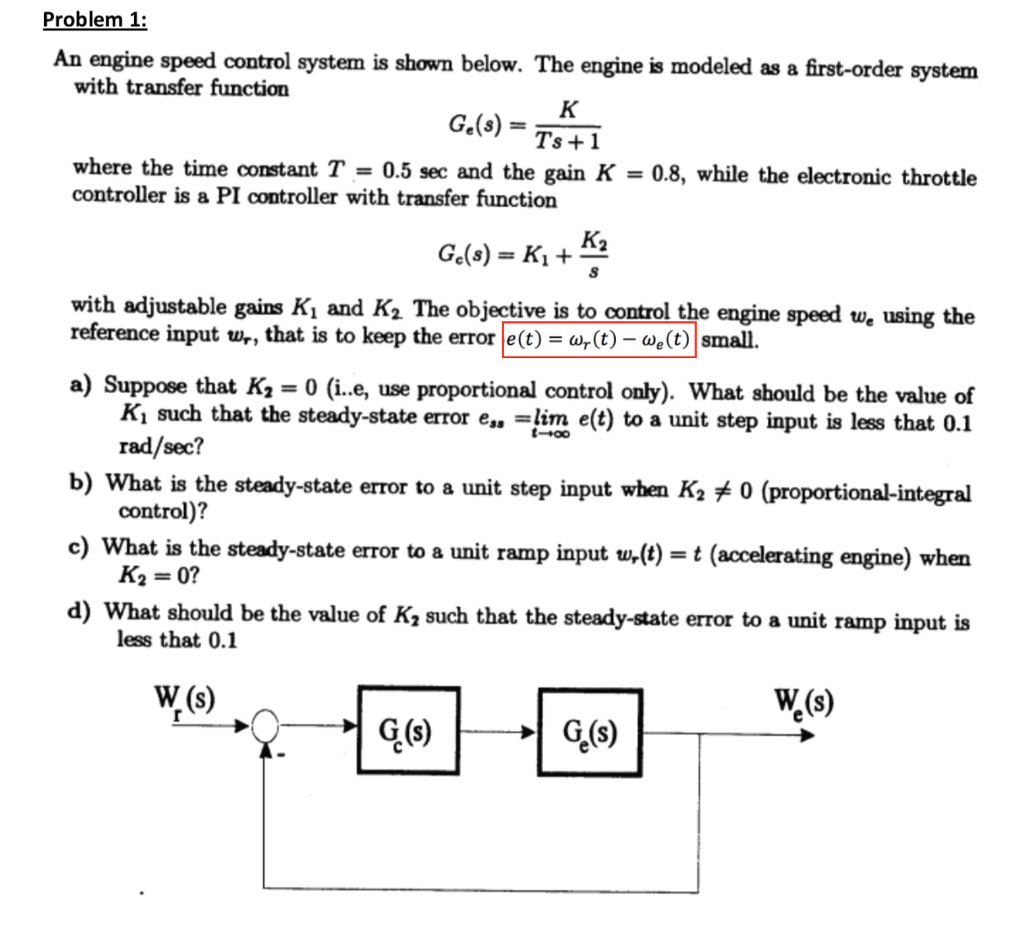 Solved Problem 1 An engine speed control system is shown