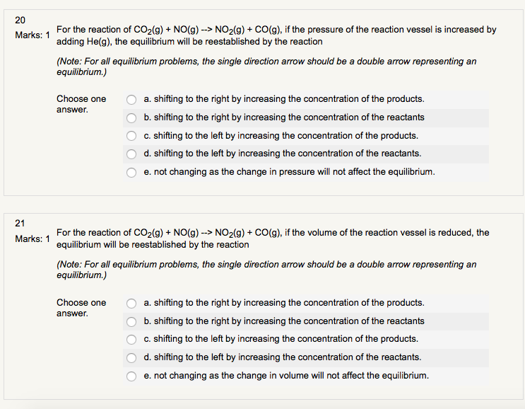 Solved For the reaction of CO_2 (g) + NO(g) rightarrow