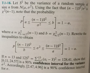 Solved Let S^2 be the variance of a random sample of size n | Chegg.com