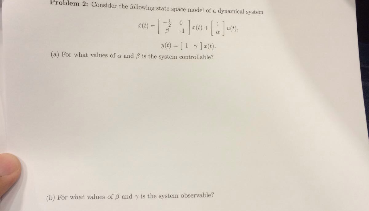 Solved Consider the following state space model of a | Chegg.com