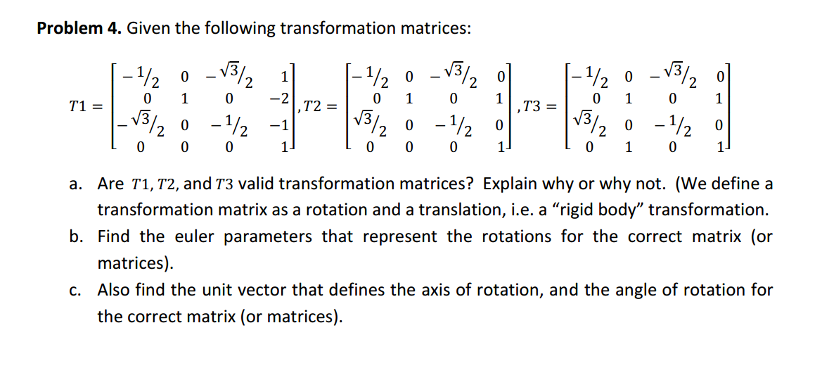 Given the following transformation matrices: a. Are | Chegg.com