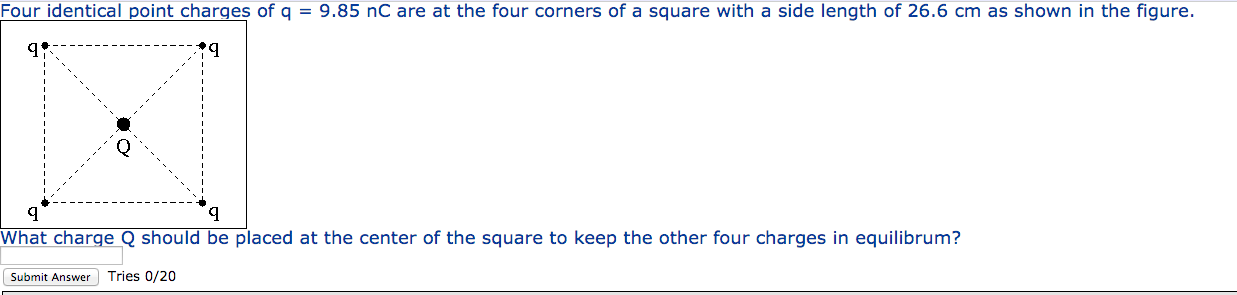 Solved Four identical point charges of q = 9.85 nC are at | Chegg.com