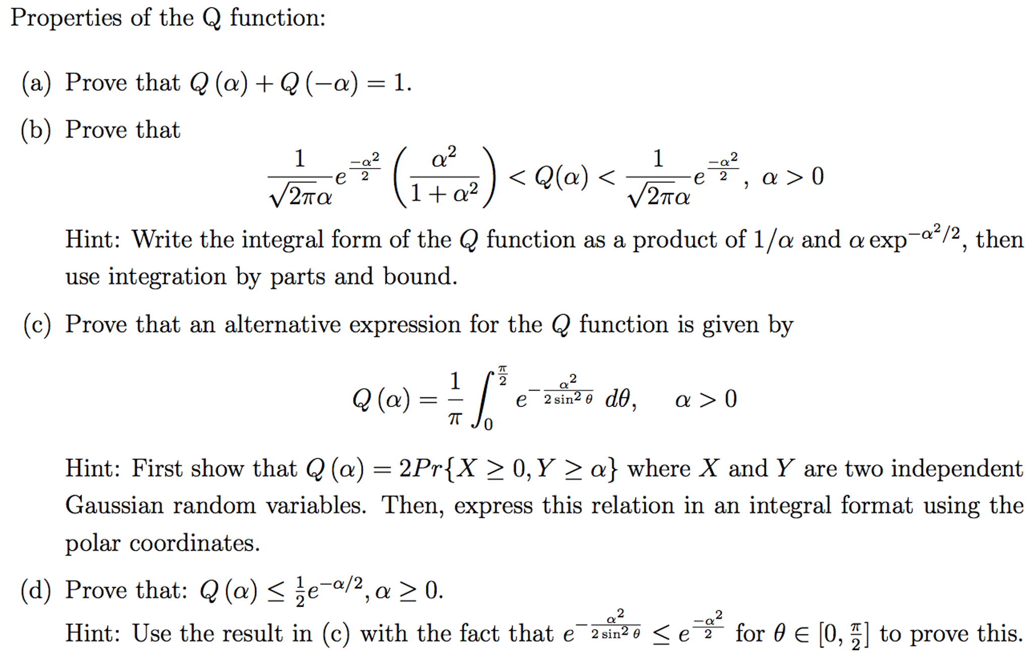 Solved Prove that Q (alpha) + Q (-alpha) = 1. Prove that | Chegg.com