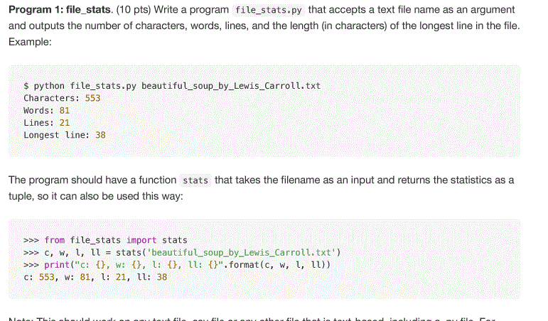 Solved Program 1: file_stats. (10 pts) Write a program file | Chegg.com