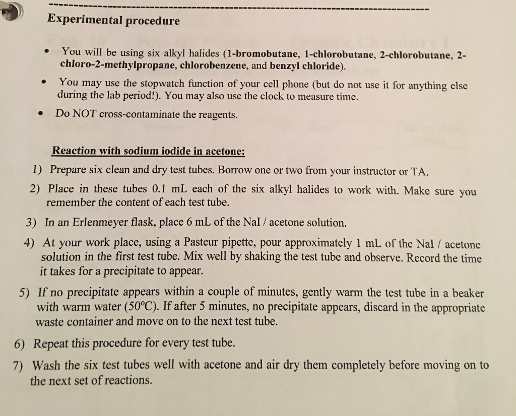 Solved Experimental procedure You will be using six alkyl | Chegg.com