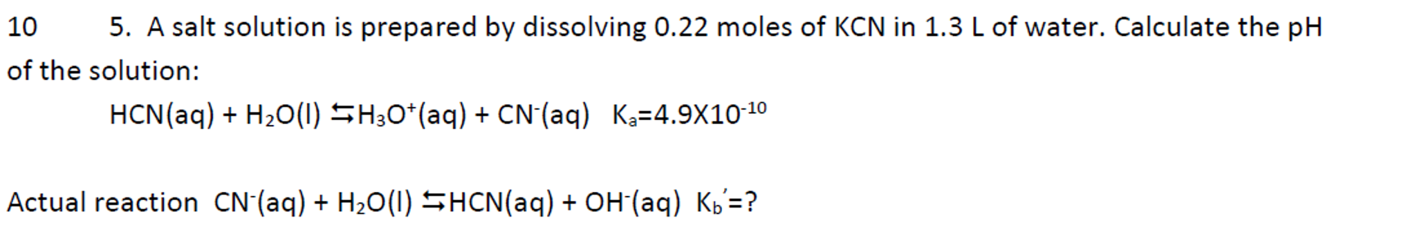 Solved A salt solution is prepared by dissolving 0.22 moles | Chegg.com