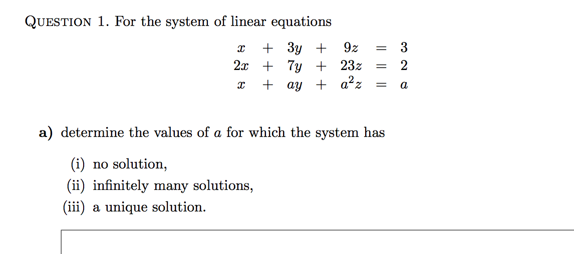 Solved QUESTION 1. For the system of linear equations a) | Chegg.com