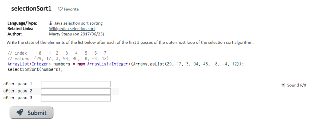 Solved selectionSort1 Favorite Language/Type: Related Links: | Chegg.com