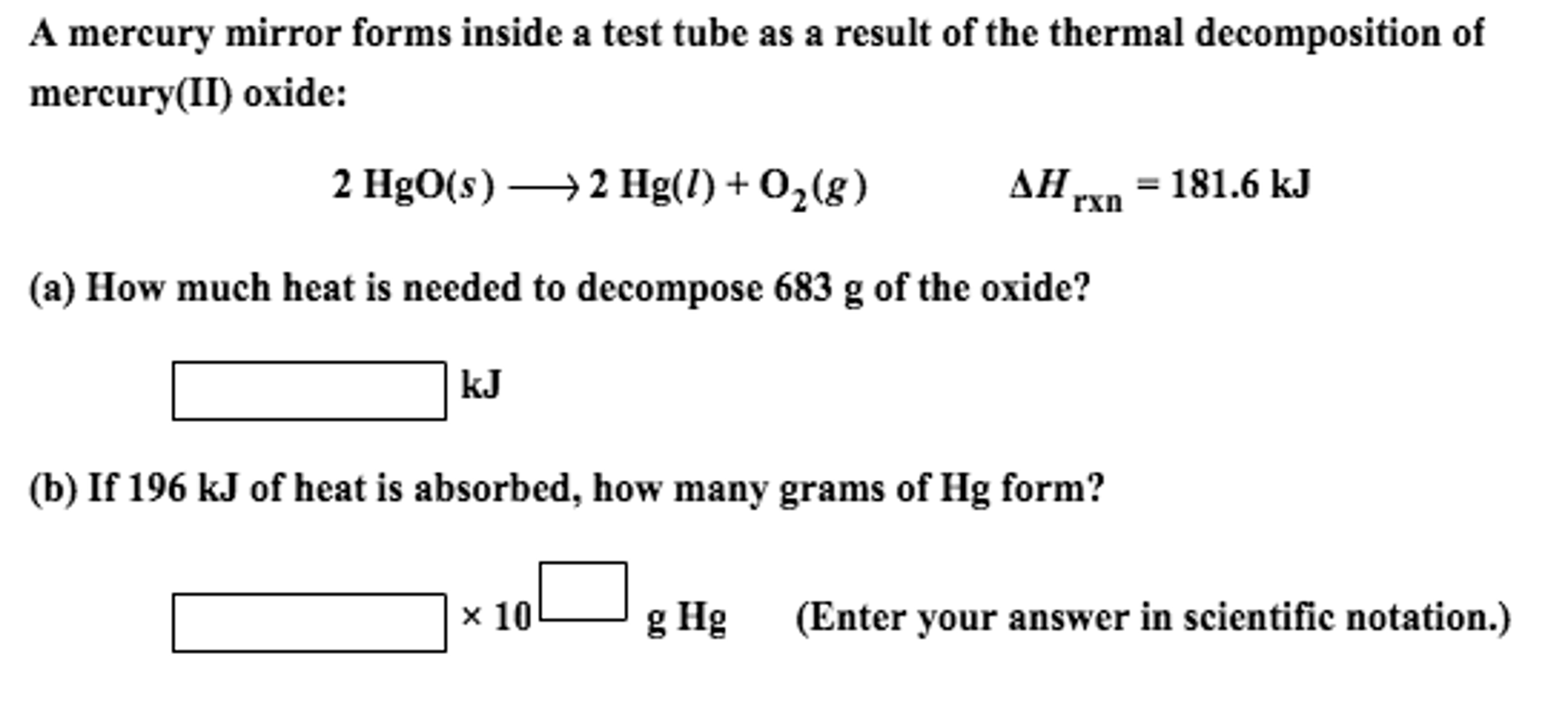 Solved A mercury mirror forms inside a test tube as a