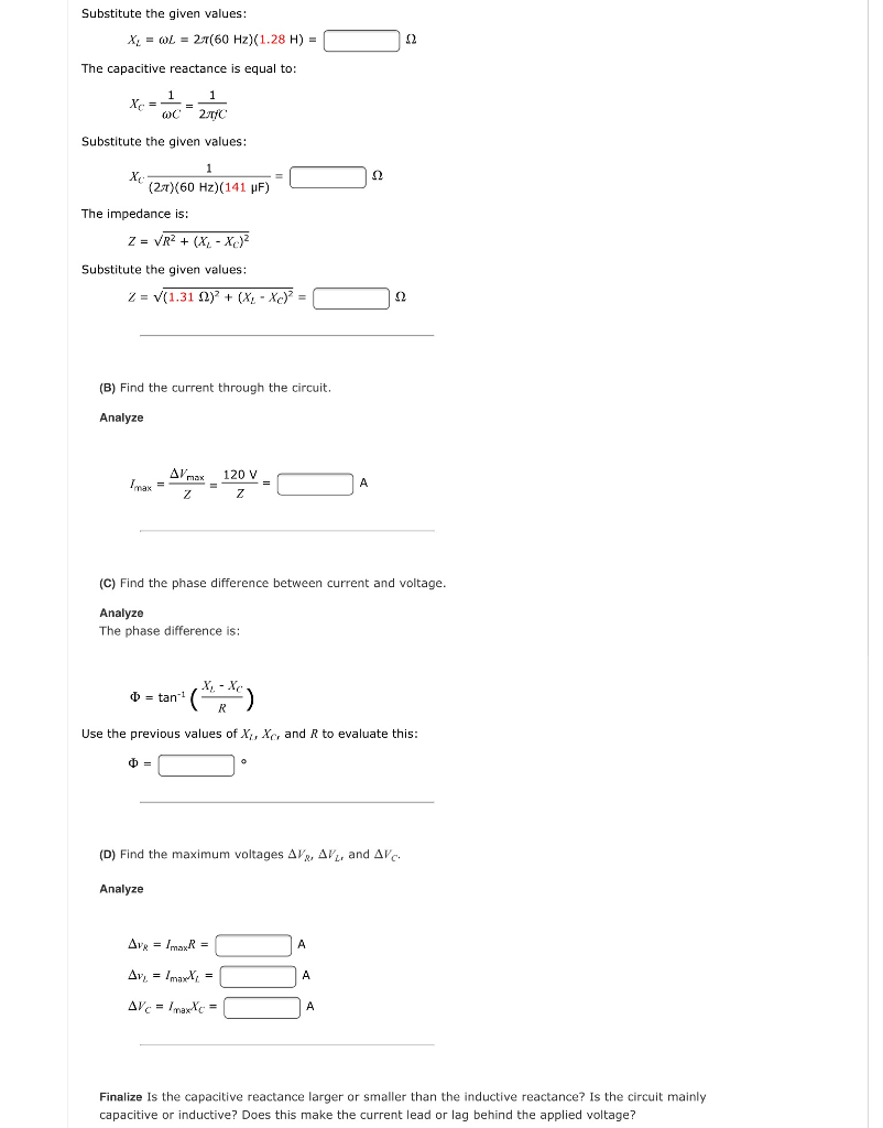 Solved RLC Series Circuit (A) Find the inductive | Chegg.com