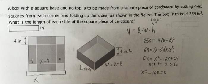 Solved A box with a square base and no top is to be made | Chegg.com