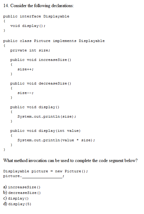Solved 10. Suppose you are writing an interface called | Chegg.com