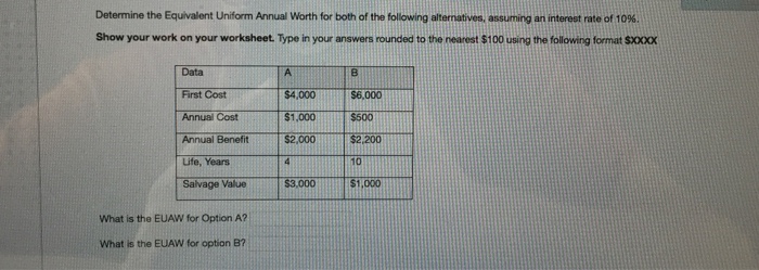Solved Determine The Equivalent Uniform Annual Worth For Chegg