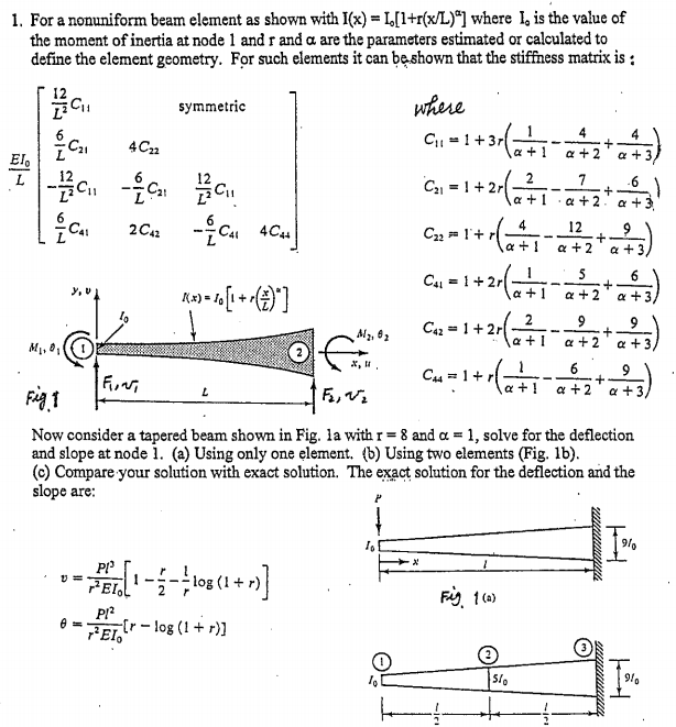 For a nonuniform beam element as shown with I(x)