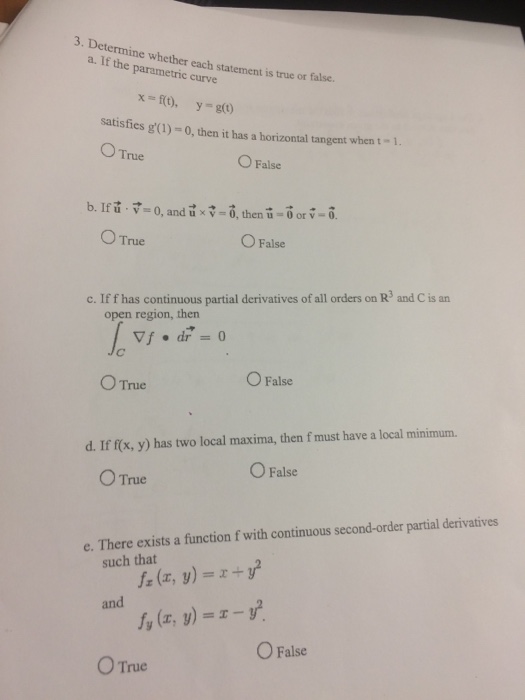 Solved Determine whether each statement is true of false. a. | Chegg.com