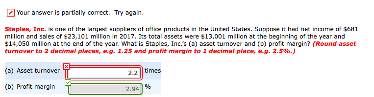 Solved Your Answer Is Partially Correct. Try Again. Staples, | Chegg.com