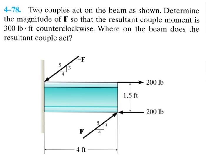 Solved 4 78. Two couples act on the beam as shown.