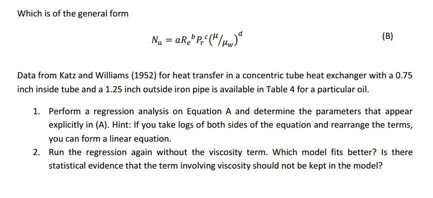 Question 1: Correlation of Heat Transfer Data This | Chegg.com