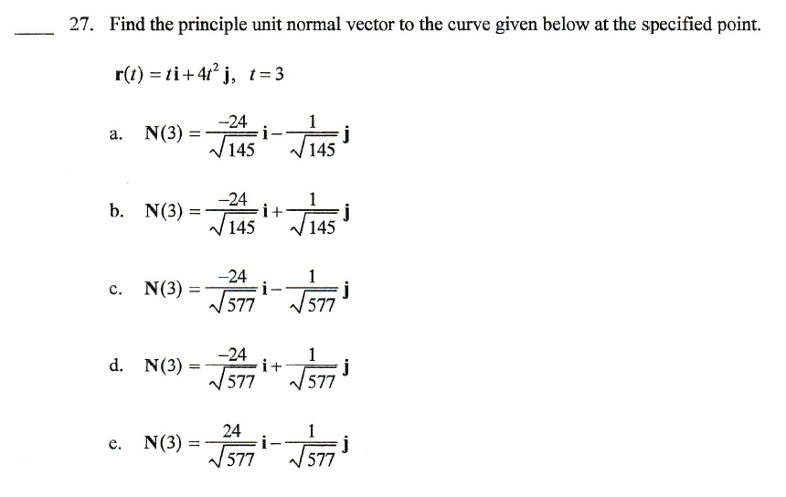 principal unit normal vector 2d