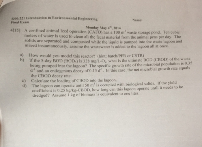 Solved A confined animal feed operation (CAEO) has a 100 m^3