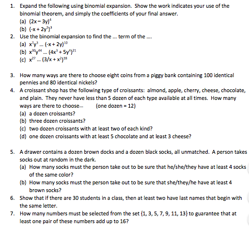 Solved 1. Expand the following using binomial expansion. | Chegg.com