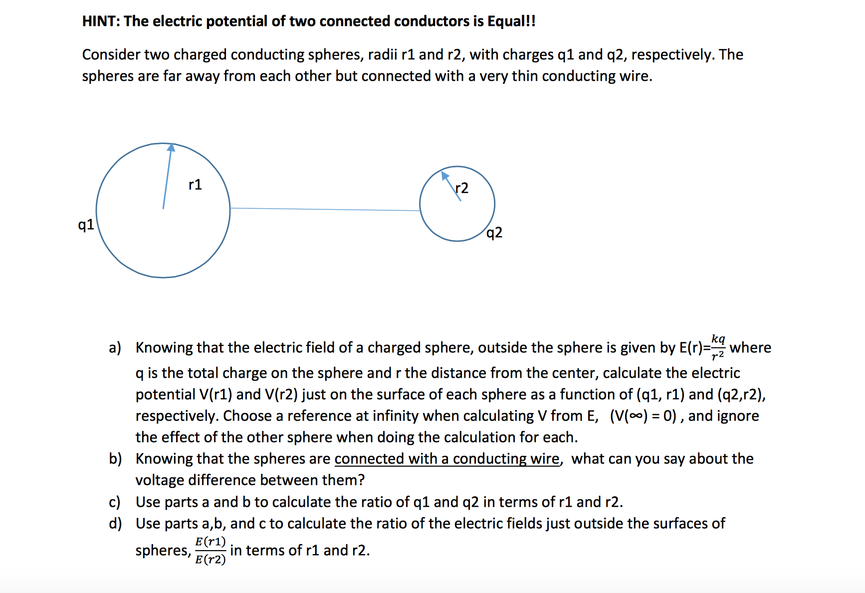 Solved Consider Two Charged Conducting Spheres, Radii R1 And | Chegg.com