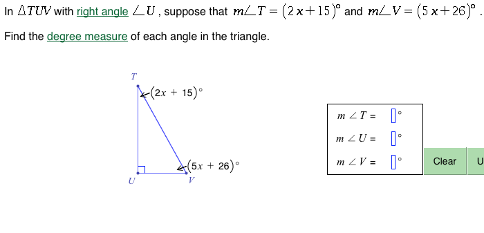 Solved In Delta TUV with right angle U, suppose that m T = | Chegg.com