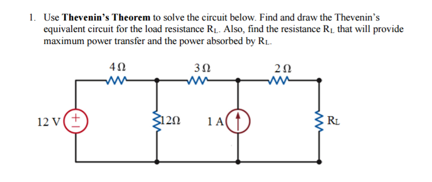 Solved 1. Use Thevenin's Theorem To Solve The Circuit Below. | Chegg.com