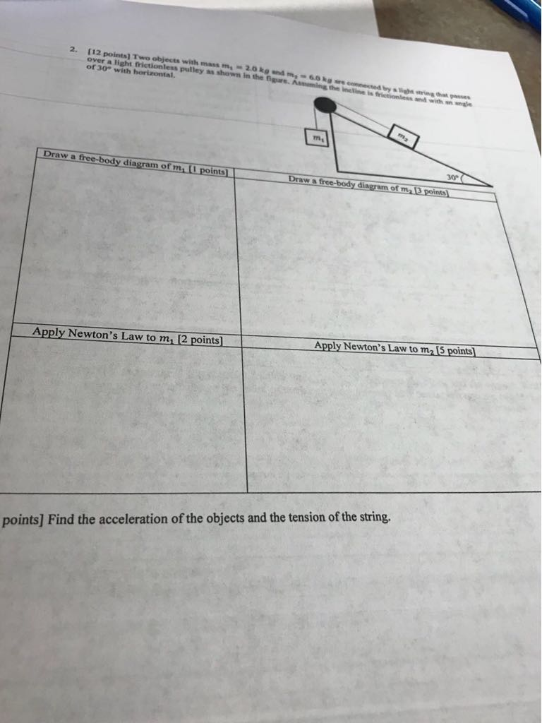 Solved 2. [12 points) Two objects with mass m2.0kg end over | Chegg.com